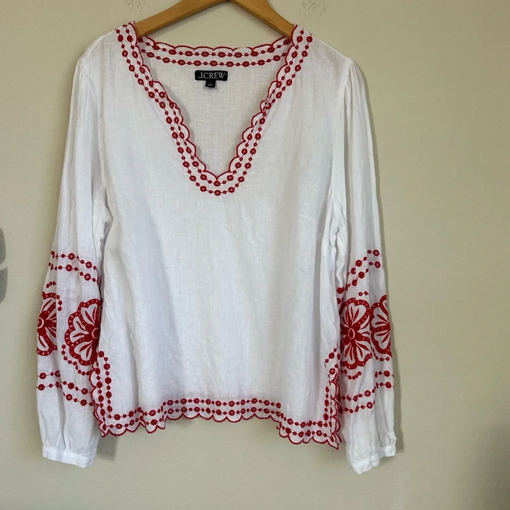 J. Crew Bungalow Embroidered Linen Top - Picture 5 of 13